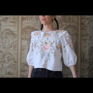 Handmade floral tablecloth blouse collared